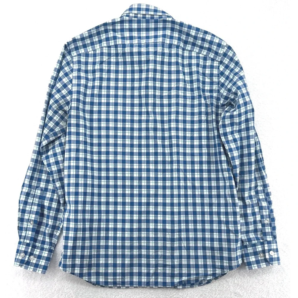 Banana Republic Mens Button Down Shirt M Blue Gingham Slim Flex Tech Stretch